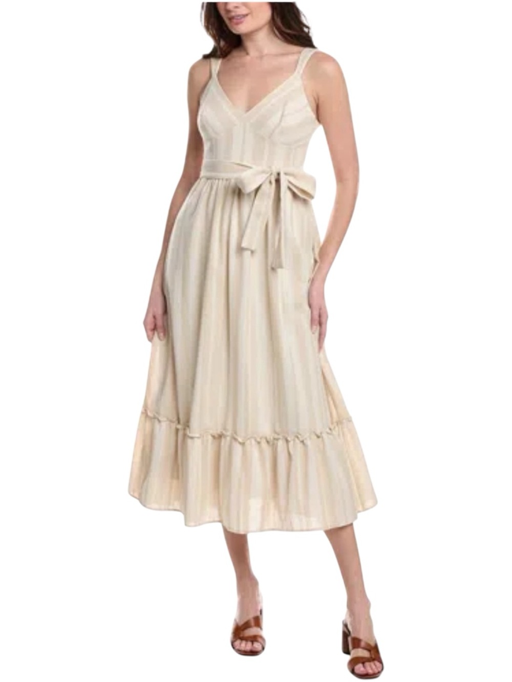 Taylor Linen-Blend Tiered Ruffle Midi Dress Women’s Size 4